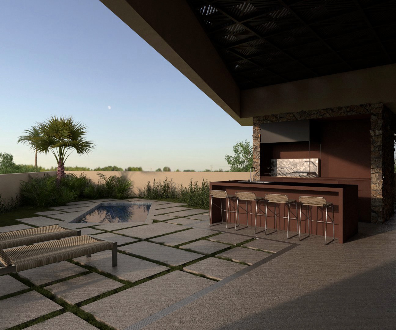 Fachada da TERRAE com piscina e área externa